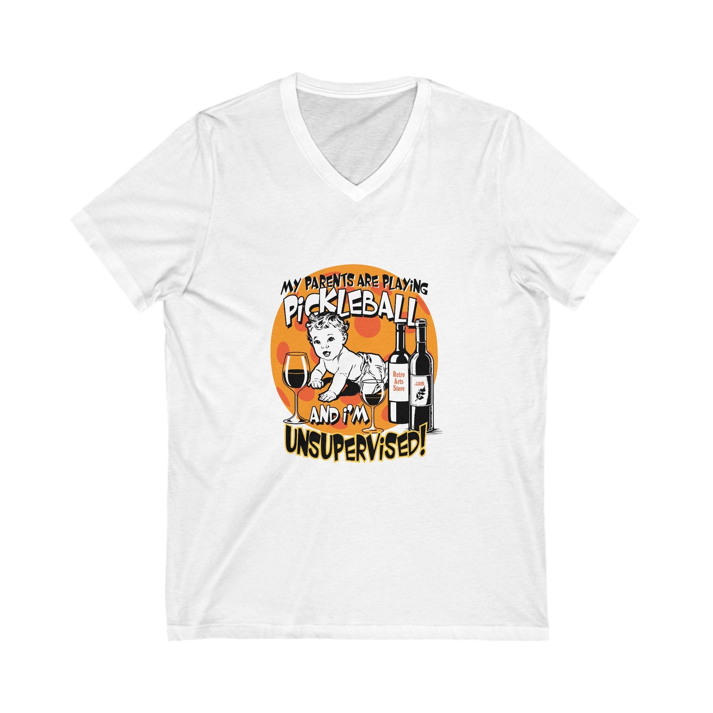 MY PARENTS ARE PLAYING PICKLEBALL AND I'M UNSUPERVISED Unisex Jersey Short Sleeve V-Neck Tee