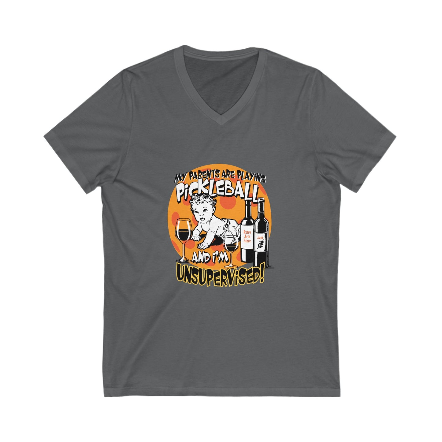 MY PARENTS ARE PLAYING PICKLEBALL AND I'M UNSUPERVISED Unisex Jersey Short Sleeve V-Neck Tee