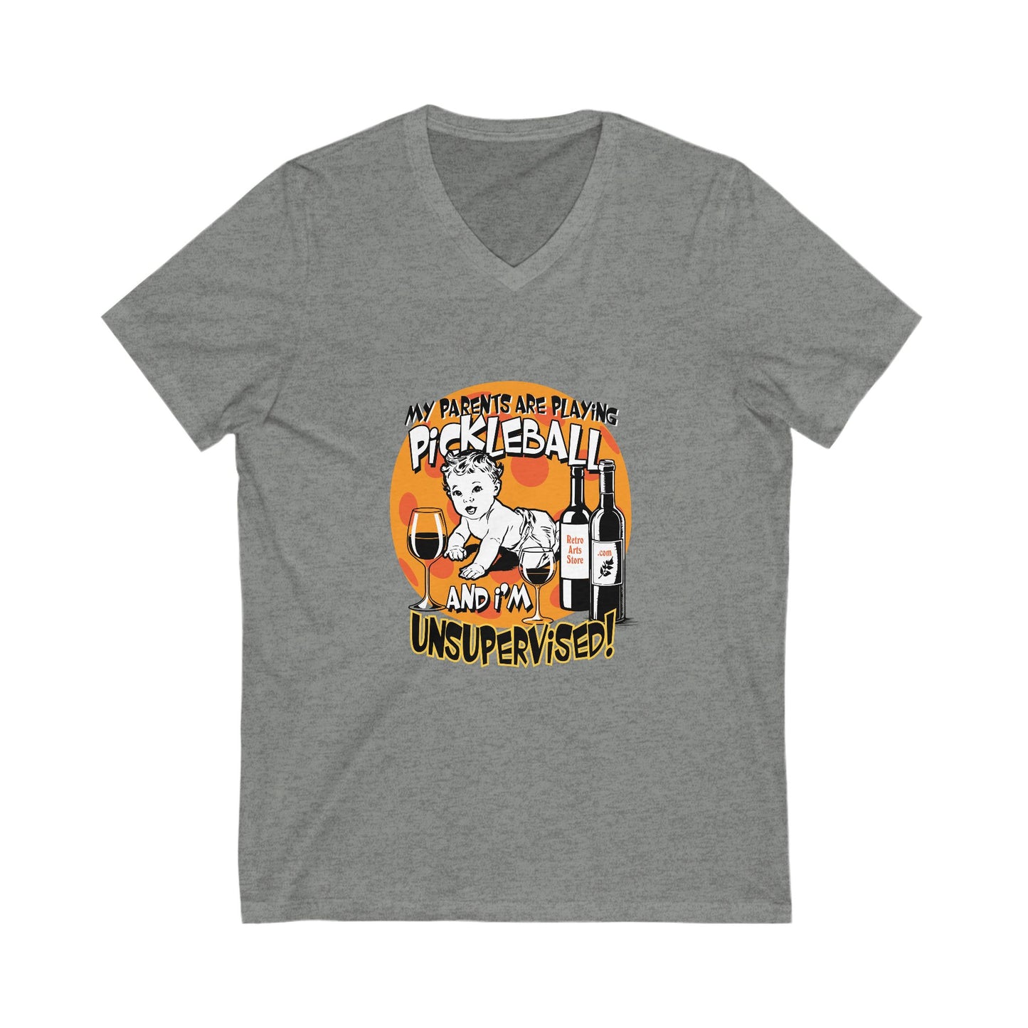 MY PARENTS ARE PLAYING PICKLEBALL AND I'M UNSUPERVISED Unisex Jersey Short Sleeve V-Neck Tee