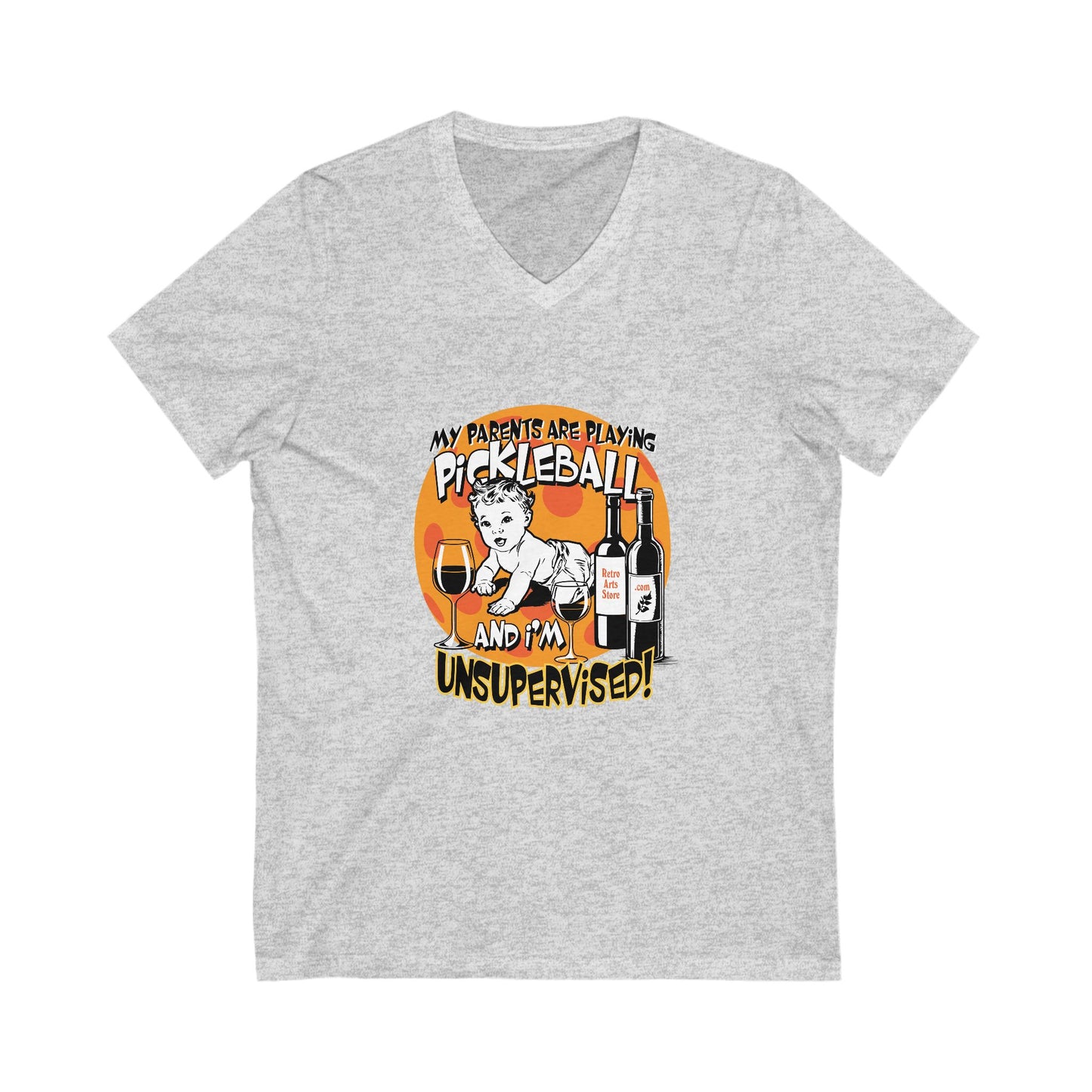 MY PARENTS ARE PLAYING PICKLEBALL AND I'M UNSUPERVISED Unisex Jersey Short Sleeve V-Neck Tee