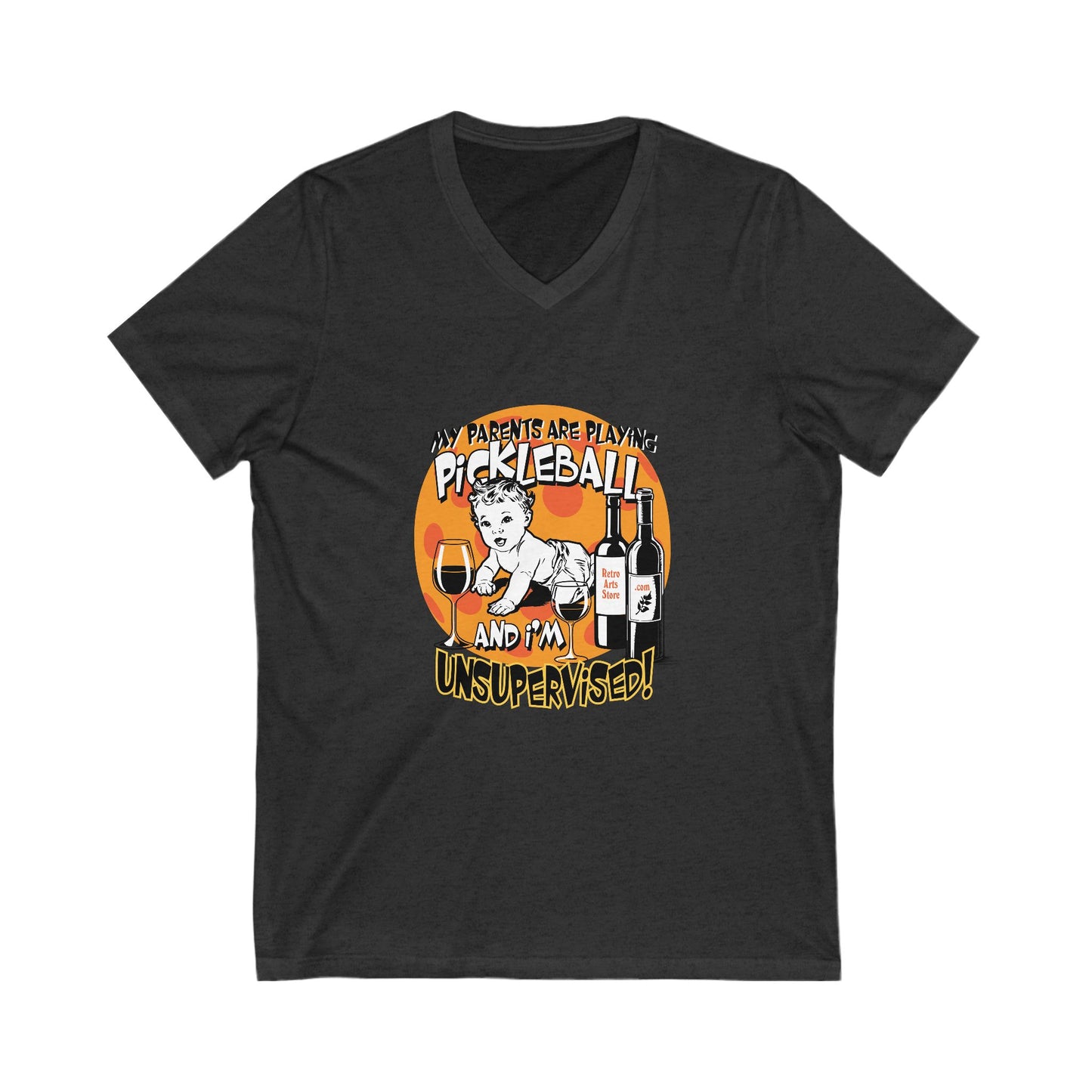 MY PARENTS ARE PLAYING PICKLEBALL AND I'M UNSUPERVISED Unisex Jersey Short Sleeve V-Neck Tee