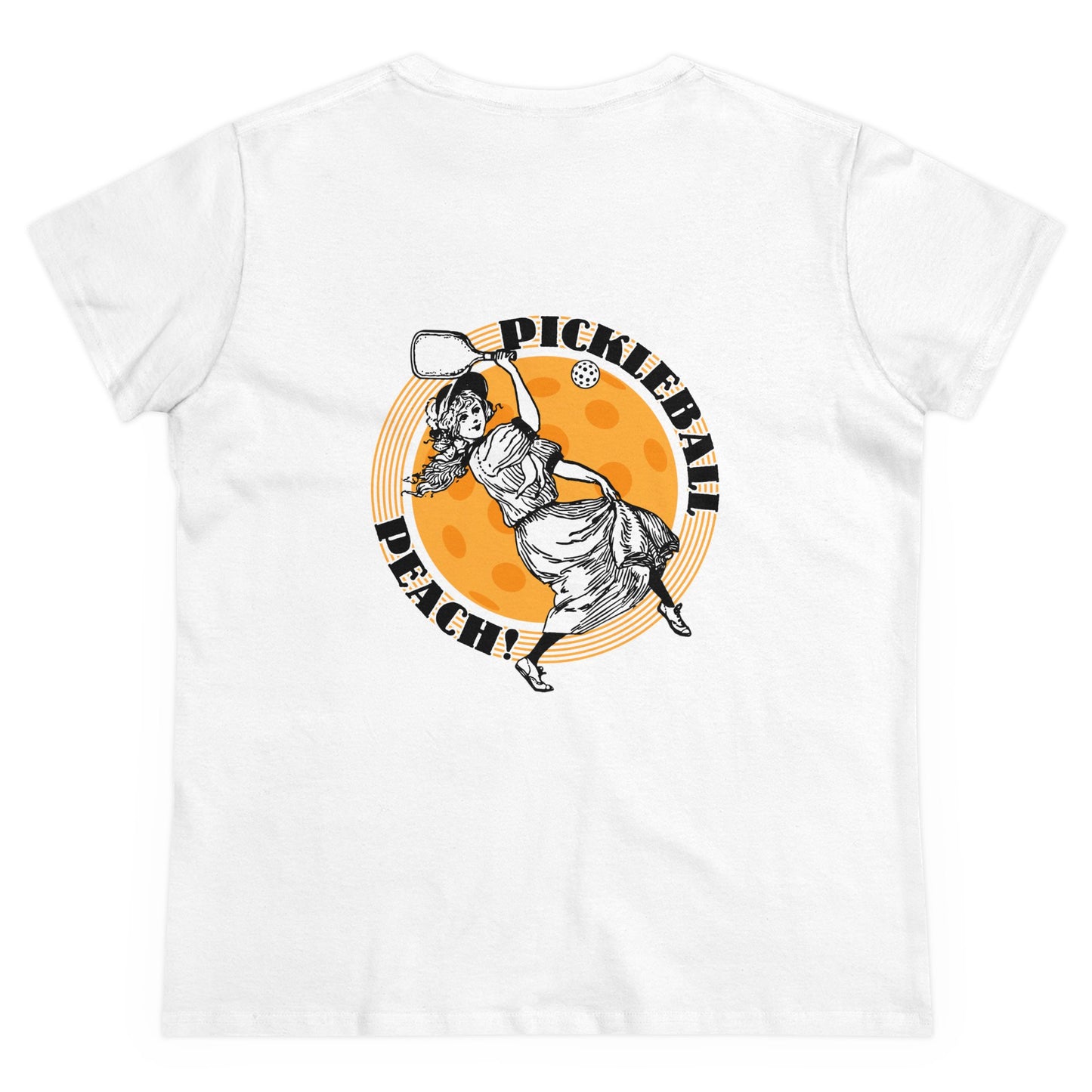 PICKLEBALL PEACH  Midweight Cotton Women's Tee Graphic On Back