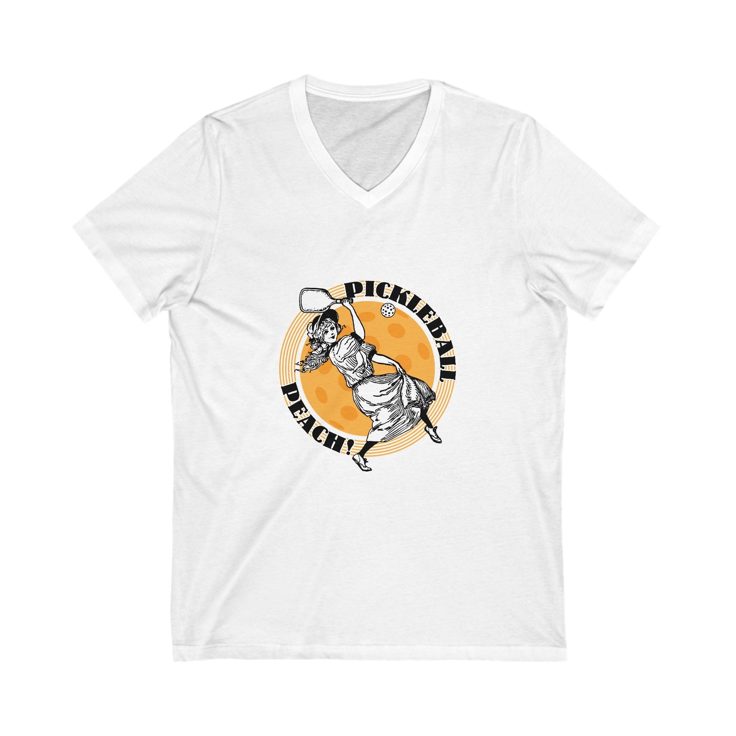 PICKLEBALL PEACH Unisex Jersey Short Sleeve V-Neck Tee