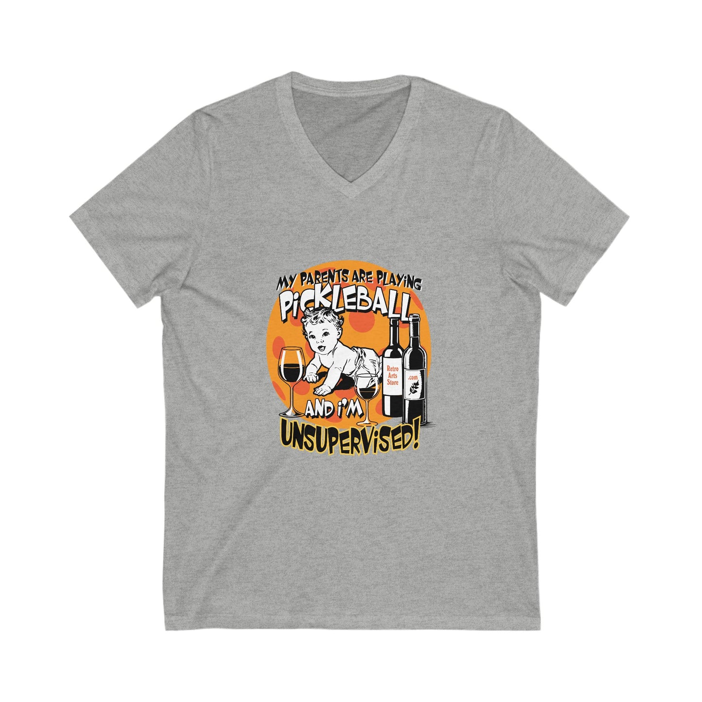 MY PARENTS ARE PLAYING PICKLEBALL AND I'M UNSUPERVISED Unisex Jersey Short Sleeve V-Neck Tee