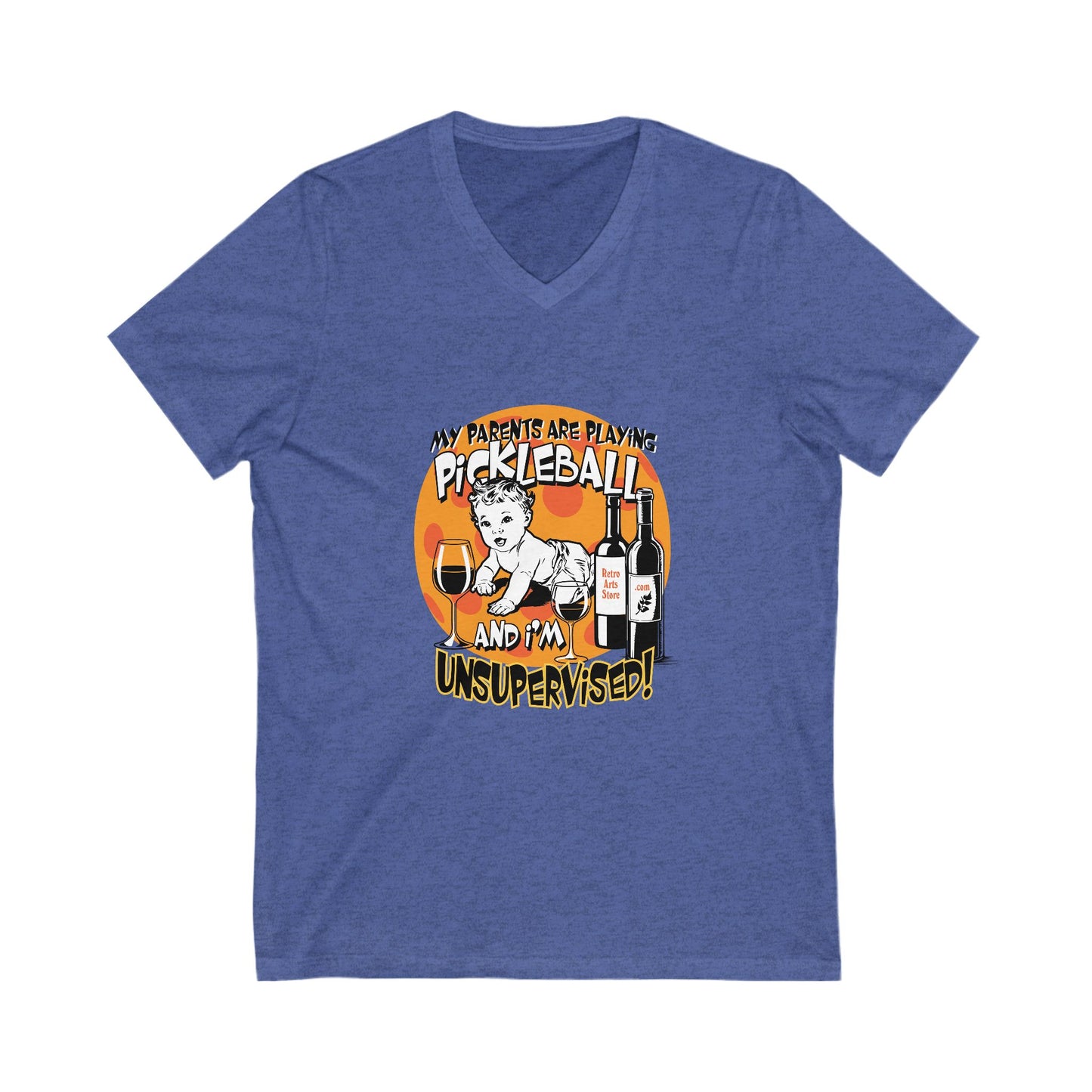 MY PARENTS ARE PLAYING PICKLEBALL AND I'M UNSUPERVISED Unisex Jersey Short Sleeve V-Neck Tee