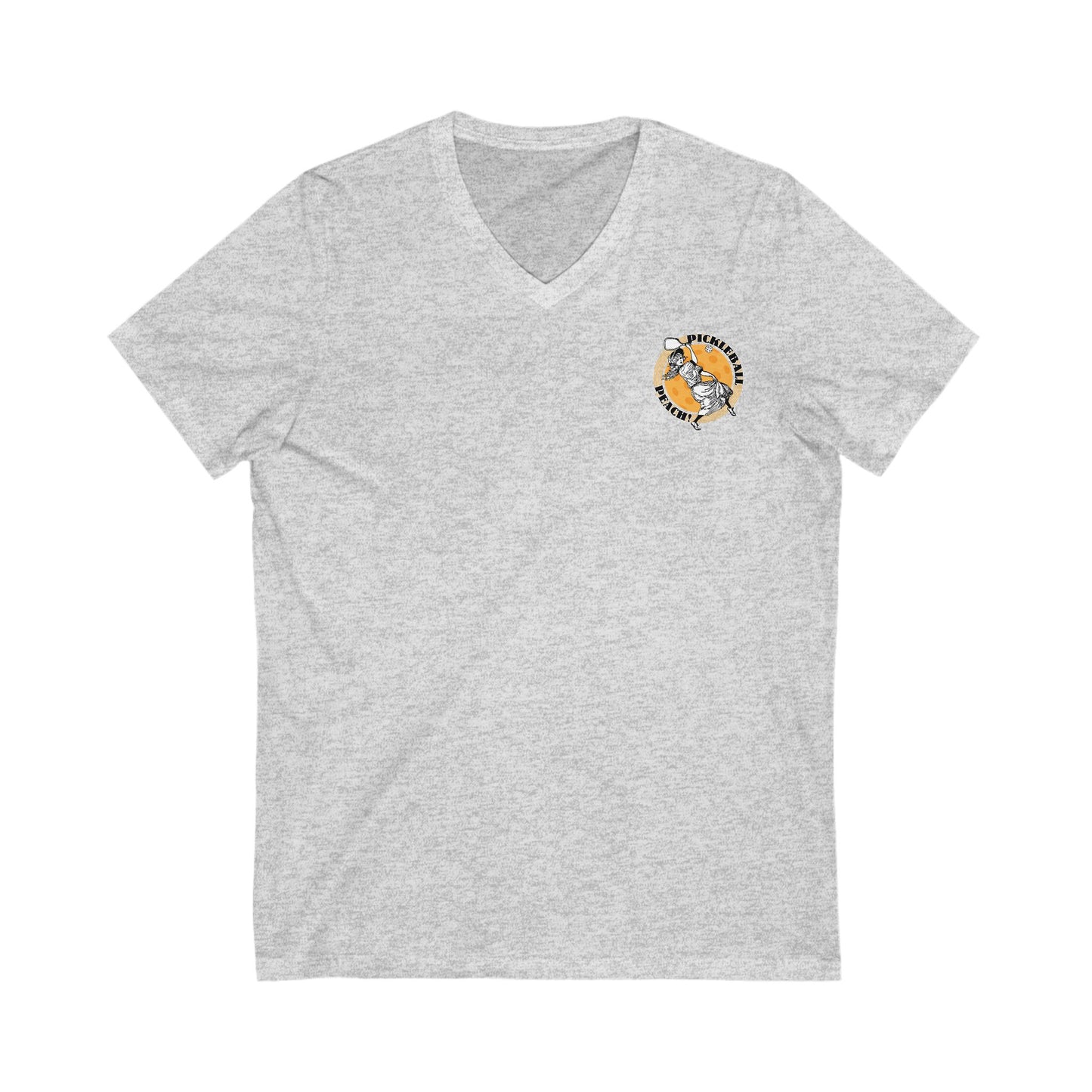 PICKLEBALL PEACH Unisex V-Neck Tee, Small Front Graphic