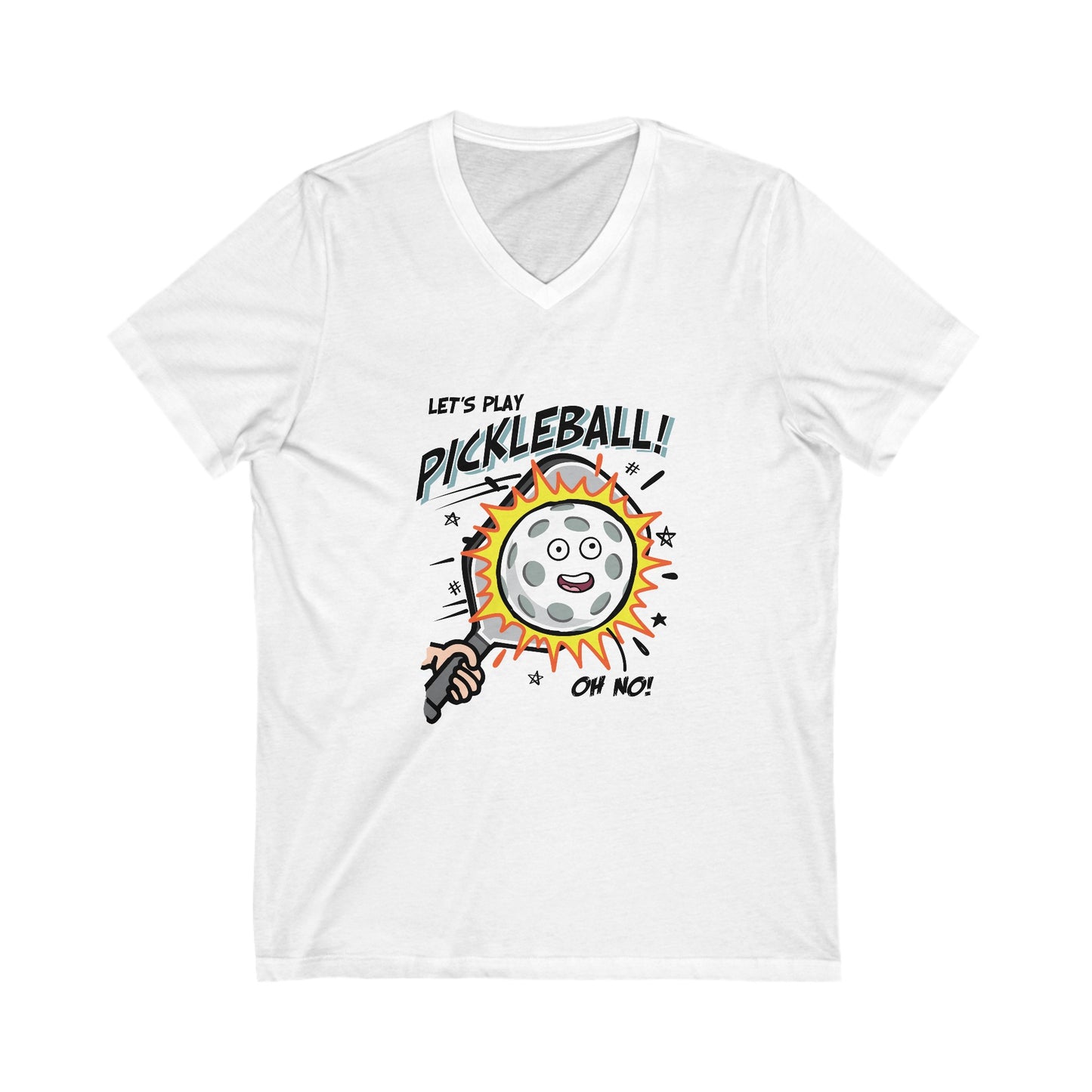 LET'S PLAY PICKLEBALL OH NO Unisex Jersey Short Sleeve V-Neck Tee